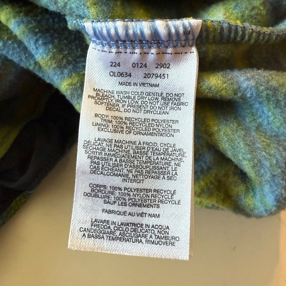 Mountain Hardwear Light Blue & Yellow Dyed Hooded 1/4 Button Sweater Women LARGE - Picture 8 of 8